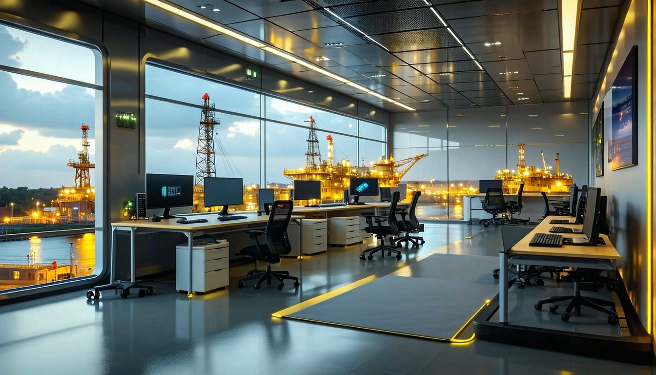 Remote operations hub for oil and gas operations modern photo realistic interesting angle or pov-1